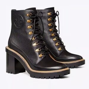 TORY BURCH  Miller Mixed-Materials Lug Sole Boot - Size 8